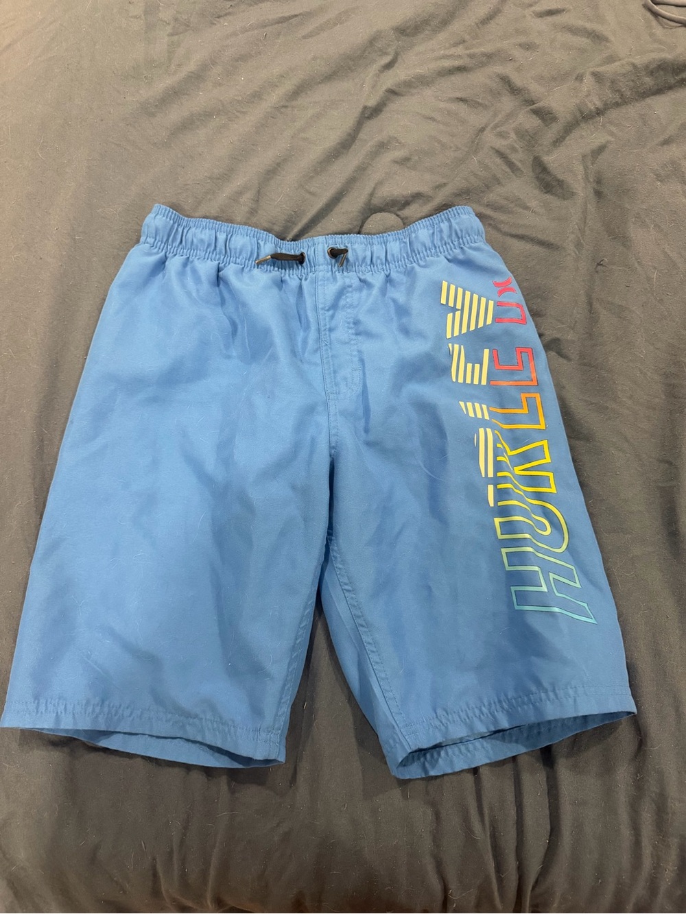 Hurley boys Light Blue Swim Board Shorts with Multicolor Logo